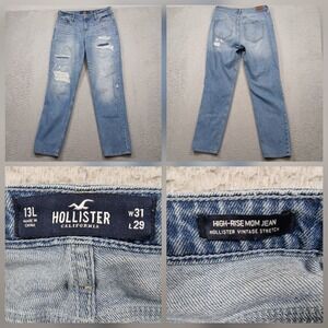 Hollister High-Rise Mom Jean Women's 13L W31 L29 Light Wash Distressed Stretch